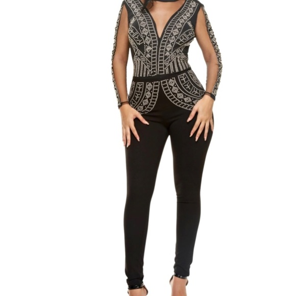 sistah girl Pants - RHINESTONE AND BLACK MESH JUMPSUIT SIZE XL